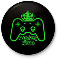 printfashion Gamer king - Kitűző, hűtőmágnes - Fekete (5325808)