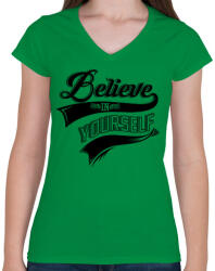 printfashion Higgy magadban! - Női V-nyakú póló - Zöld (167921)