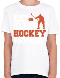printfashion Eat Sleep Hockey Repeat - Gyerek póló - Fehér (11532247)