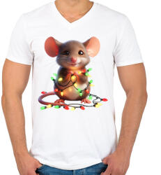 printfashion Cuki vicces karácsonyi party egér - Férfi V-nyakú póló - Fehér (15252279)