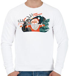 printfashion Karácsonyi minta - télapó és rénszarvas_Rajztábla 1 - Férfi pulóver - Fehér (5692123)