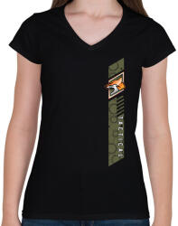 printfashion Fox Tactical - Női V-nyakú póló - Fekete (862247)
