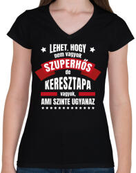 printfashion Keresztapa szuperhős - Női V-nyakú póló - Fekete (14693172)