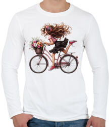 printfashion Boldog biciklis lány - Férfi hosszú ujjú póló - Fehér (15780443)