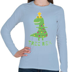 printfashion Karácsonyi dínó - Tree rex - Női hosszú ujjú póló - Világoskék (5625076)