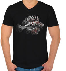 printfashion Oroszlánhal - Tűzhal portré - Férfi V-nyakú póló - Fekete (4887056)