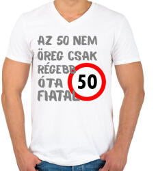 printfashion 50 éves Sz. - Férfi V-nyakú póló - Fehér (16107905)