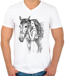 printfashion lovas - Férfi V-nyakú póló - Fehér (15765061)