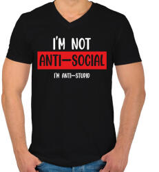 printfashion I'm not anti-social (white) - Férfi V-nyakú póló - Fekete (7029404)