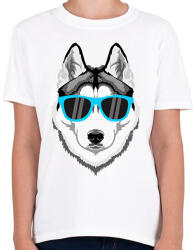 printfashion Napszemüveges Husky - Gyerek póló - Fehér (1920115)