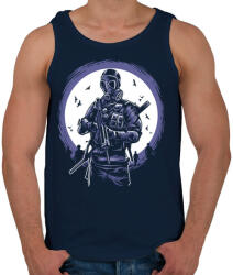 printfashion Gázmaszkos katona - Férfi atléta - Sötétkék (130292)