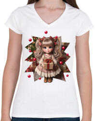 printfashion Kislány ajándékkal - Női V-nyakú póló - Fehér (15291641)