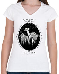 printfashion Watch the sky - Női V-nyakú póló - Fehér (379570)