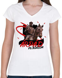 printfashion Árpád fejedelem - Női V-nyakú póló - Fehér (9944729)