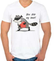 printfashion Szerelmes mosómedve - Férfi V-nyakú póló - Fehér (1512728)