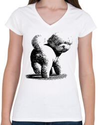 printfashion Bichon kutyás minta - Női V-nyakú póló - Fehér (16693179)