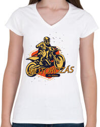printfashion Motorozás az életem - Női V-nyakú póló - Fehér (6364802)