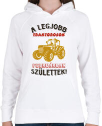 printfashion Traktoros szülinapja február - Női kapucnis pulóver - Fehér (5749297)