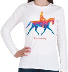 printfashion Horse riding - Színes - Női hosszú ujjú póló - Fehér (6320228)