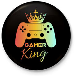 printfashion Gamer king - Kitűző, hűtőmágnes - Fekete (3930223)