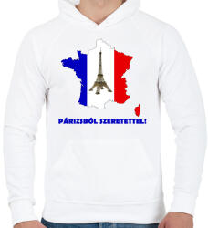 printfashion Párizsból szeretettel! - Férfi kapucnis pulóver - Fehér (1304876)