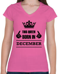 printfashion Ez a királynő decemberben született - Női V-nyakú póló - Rózsaszín (1387087)