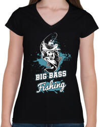 printfashion Nagy fogás - Női V-nyakú póló - Fekete (2456950)