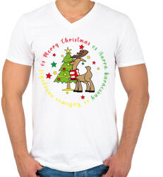 printfashion Karácsonyi - szarvas - Férfi V-nyakú póló - Fehér (5595353)