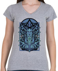 printfashion Kék vászon - Női V-nyakú póló - Sport szürke (134589)