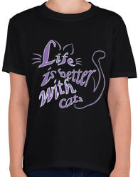 printfashion life is better with cats - Gyerek póló - Fekete (5724315)