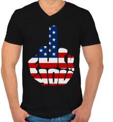 printfashion F*ck You! USA for life! - Férfi V-nyakú póló - Fekete (906344)