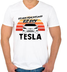 printfashion Ez nem csak egy autó ez egy TESLA - Férfi V-nyakú póló - Fehér (16460640)