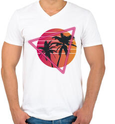 printfashion Pálmafák - Férfi V-nyakú póló - Fehér (9443315)