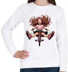 printfashion Boldog kerékpáros lány - Női pulóver - Fehér (15780927)