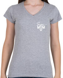 printfashion Super mom fehér - Női V-nyakú póló - Sport szürke (4784166)