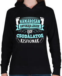 printfashion Hamarosan anyukája leszek egy csodálatos kisfiúnak - Női kapucnis pulóver - Fekete (16340049)