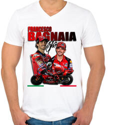 printfashion Francesco Bagnaia - Férfi V-nyakú póló - Fehér (16629428)