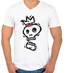 printfashion Királyi koponya - Férfi V-nyakú póló - Fehér (389252)