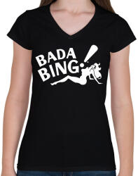 printfashion Bada Bing - Női V-nyakú póló - Fekete (2767251)