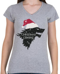 printfashion Christmas is coming - Trónok harca - fehér - Női V-nyakú póló - Sport szürke (5443794)