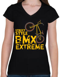 printfashion Bmx - Női V-nyakú póló - Fekete (4232959)