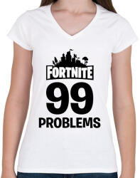 printfashion 99 Probléma - Fortnite - Női V-nyakú póló - Fehér (1807233)