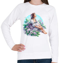 printfashion Fiatal lány népies ruhában tavaszi virágok között - Női pulóver - Fehér (15912059)