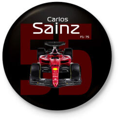 printfashion Carlos Sainz 55 autóversenyző - fehér felirat - Kitűző, hűtőmágnes - Fekete (16041423)