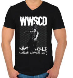 printfashion What would Sarah Connor do? - Férfi V-nyakú póló - Fekete (441602)