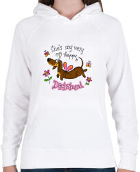 printfashion She's very happy dachshund - Női kapucnis pulóver - Fehér (13434973)