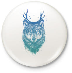 printfashion Deer wolf - Kitűző, hűtőmágnes - Fehér (3073469)
