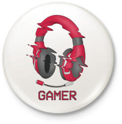 printfashion Gamer fejhallgató - Kitűző, hűtőmágnes - Fehér (4372929)