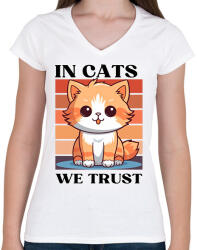 printfashion In Cats We Trust - Női V-nyakú póló - Fehér (16787026)
