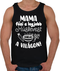 printfashion Mama főzi a legjobb húslevest a világon! - Férfi atléta - Fekete (16570987)